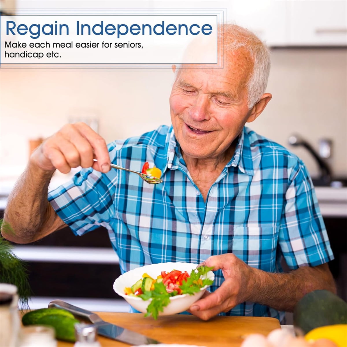 Adaptive Utensils for Elderly 2Pcs Curved Angled Spoon Weighted Utensils Weighted Angled Silverware Cutlery Utensil for Hand Tremors Parkinson's or Elderly Easy Grip Handles