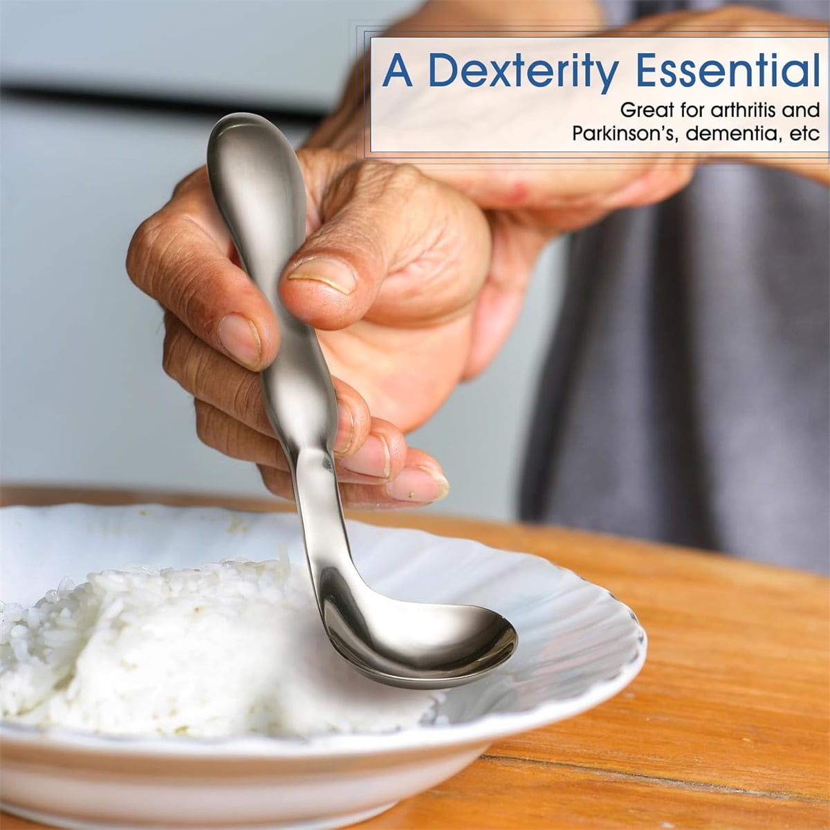Adaptive Utensils for Elderly 2Pcs Curved Angled Spoon Weighted Utensils Weighted Angled Silverware Cutlery Utensil for Hand Tremors Parkinson's or Elderly Easy Grip Handles