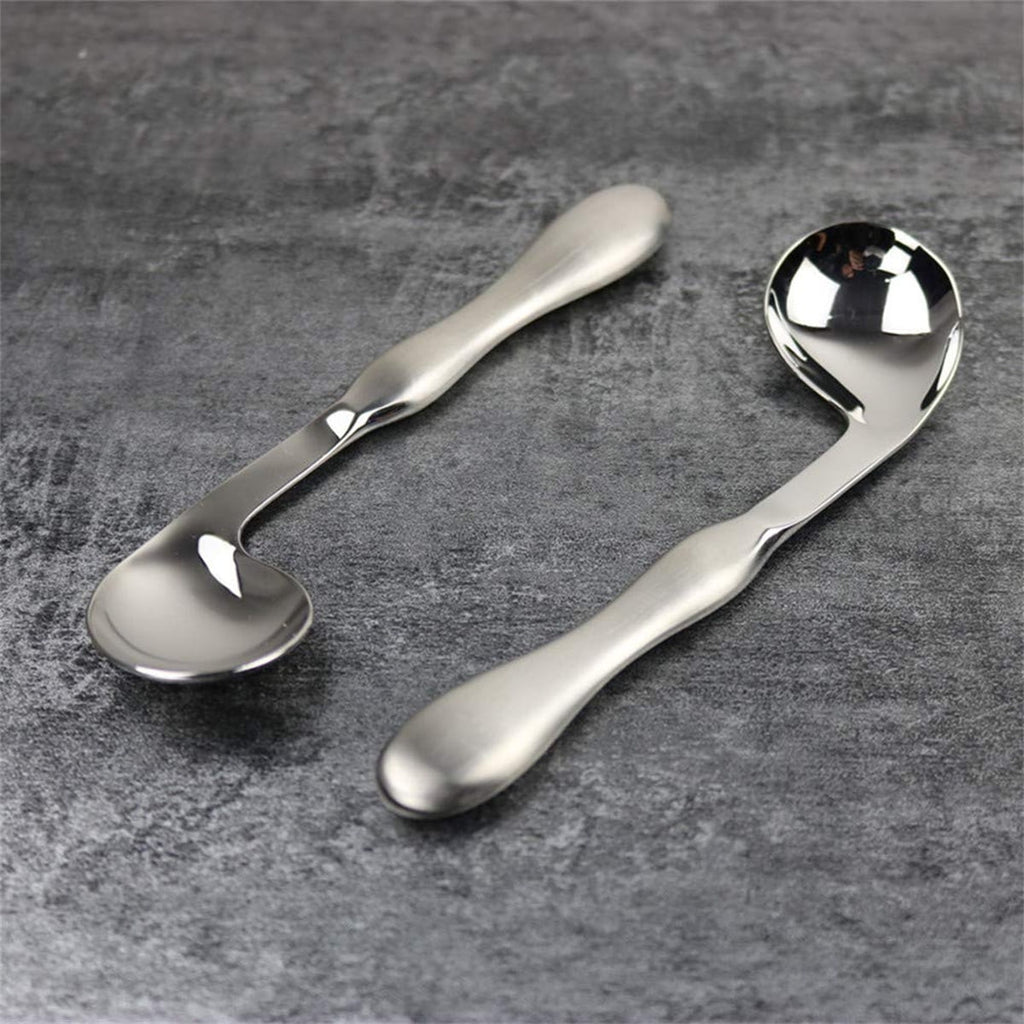 Adaptive Utensils for Elderly 2Pcs Curved Angled Spoon Weighted Utensils Weighted Angled Silverware Cutlery Utensil for Hand Tremors Parkinson's or Elderly Easy Grip Handles