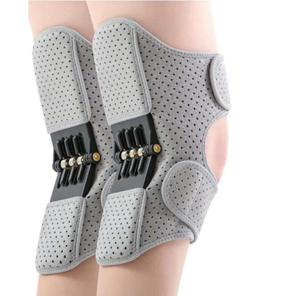 A pair Spring-Powered Knee Support Brace - Boost Joint Assistance for Stairs, Squats & Daily Mobility - Ergonomic Patella Support with Adjustable Straps for Elderly & Active Adults (Gray)
