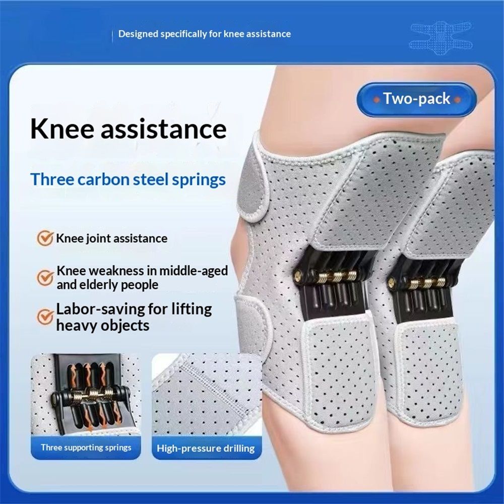 A pair Spring-Powered Knee Support Brace - Boost Joint Assistance for Stairs, Squats & Daily Mobility - Ergonomic Patella Support with Adjustable Straps for Elderly & Active Adults (Gray)