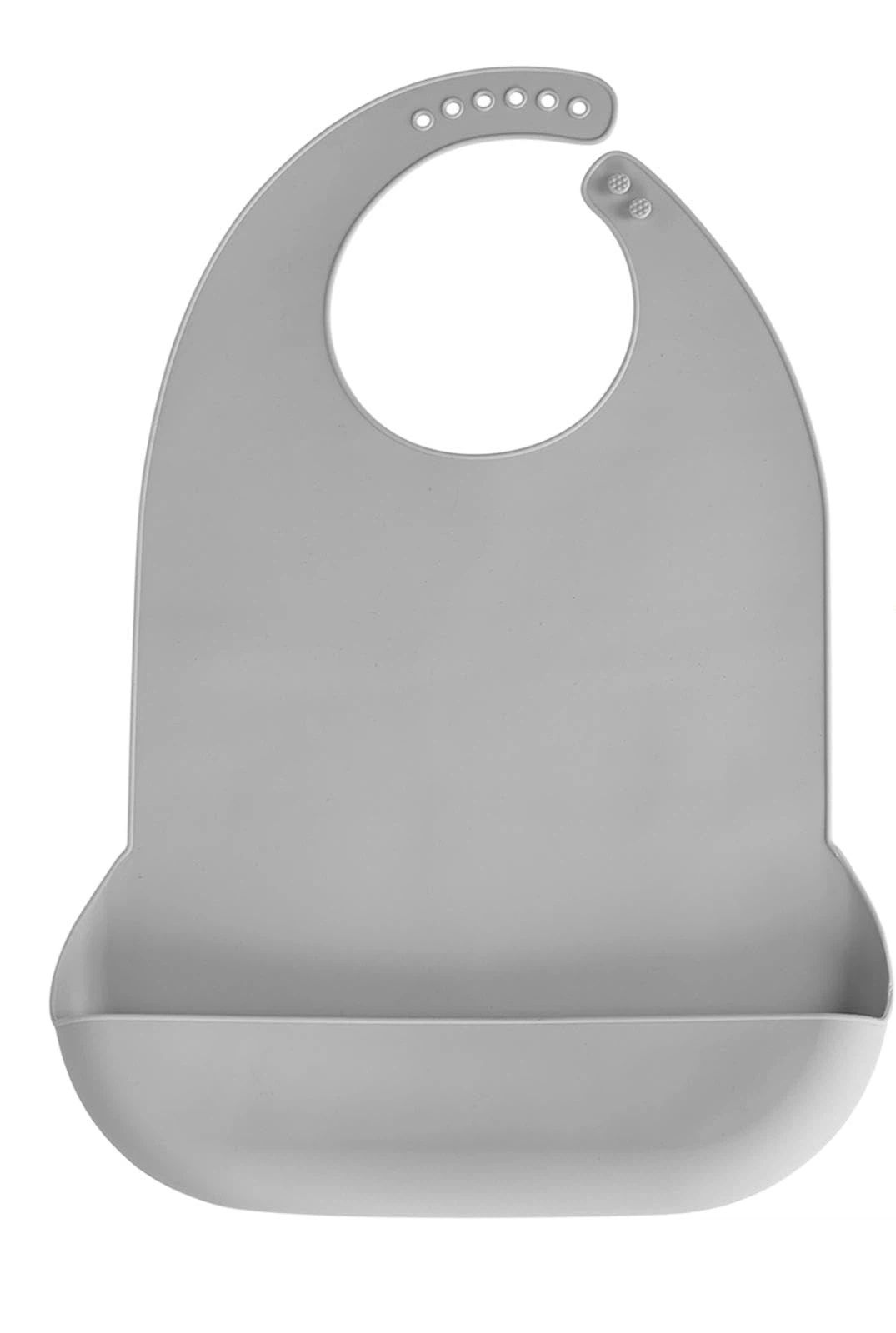 Adjustable Silicone Adult Bib, Washable Bib for Men & Women, Waterproof bib for Elderly with Crumb Catcher（Gray）