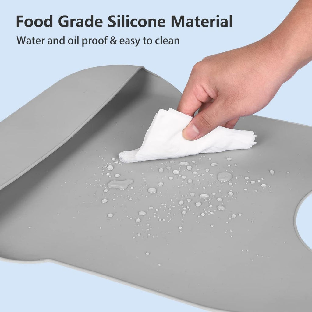 Adjustable Silicone Adult Bib, Washable Bib for Men & Women, Waterproof bib for Elderly with Crumb Catcher（Gray）