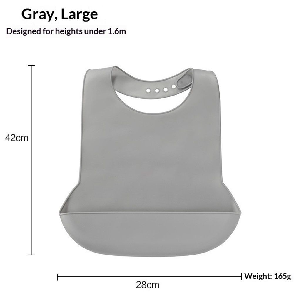 Adjustable Silicone Adult Bib, Washable Bib for Men & Women, Waterproof bib for Elderly with Crumb Catcher（Gray）