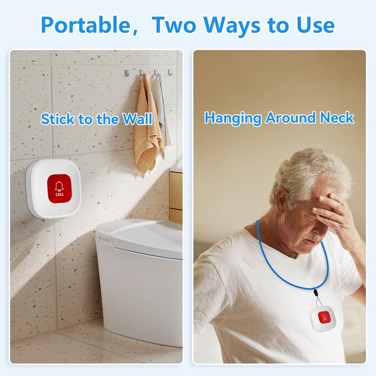 Caregiver Call Button for Elderly at Home w App Notification, Elderly Monitoring, Caregiver Pager, Life Alert Systems for Seniors , Alert Button for Seniors at Home（9.9*cm)