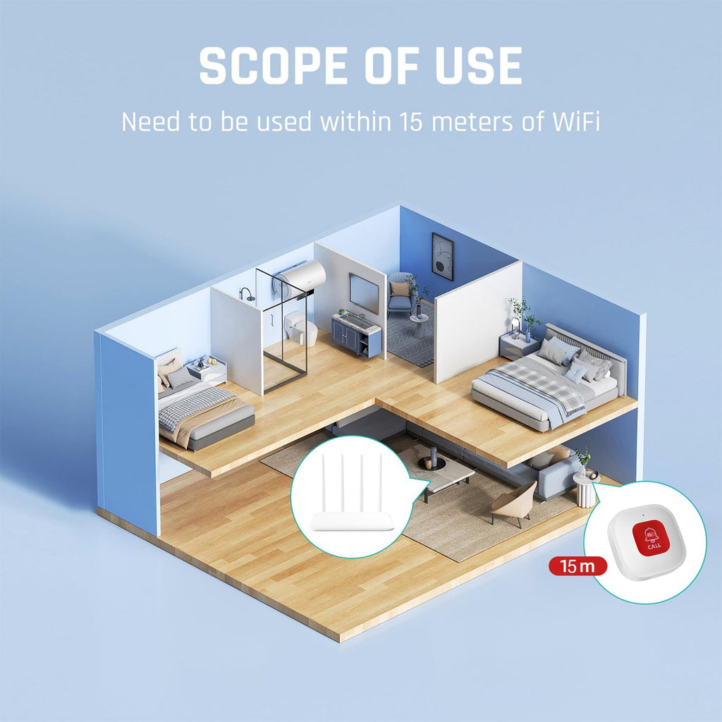 Caregiver Call Button for Elderly at Home w App Notification, Elderly Monitoring, Caregiver Pager, Life Alert Systems for Seniors , Alert Button for Seniors at Home（9.9*cm)