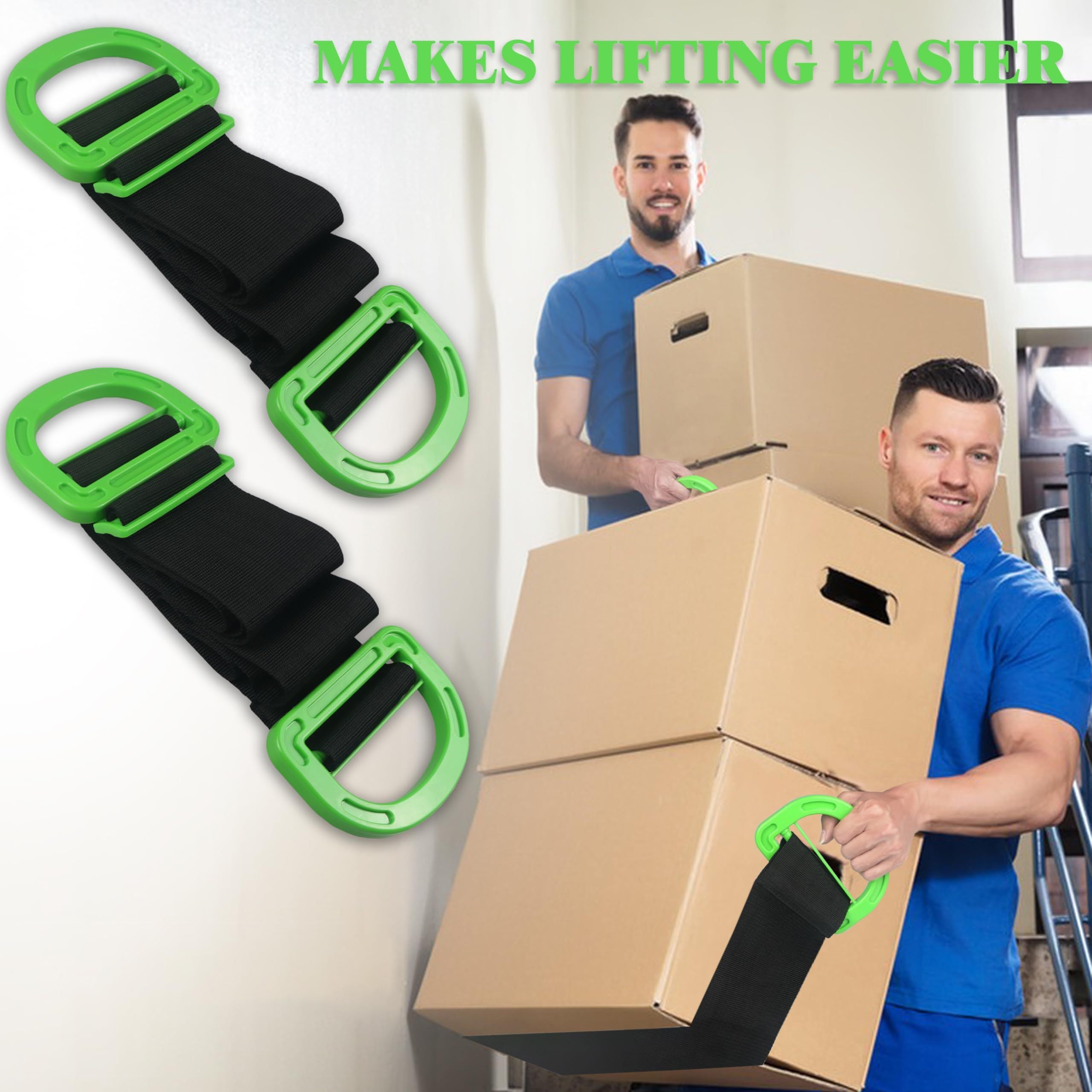 Adjustable Lifting Moving Straps - 2 Pack Furniture Moving Straps for Furniture, Boxes, Mattress, Construction Materials and Heavy, Supports Up to 600 Lbs