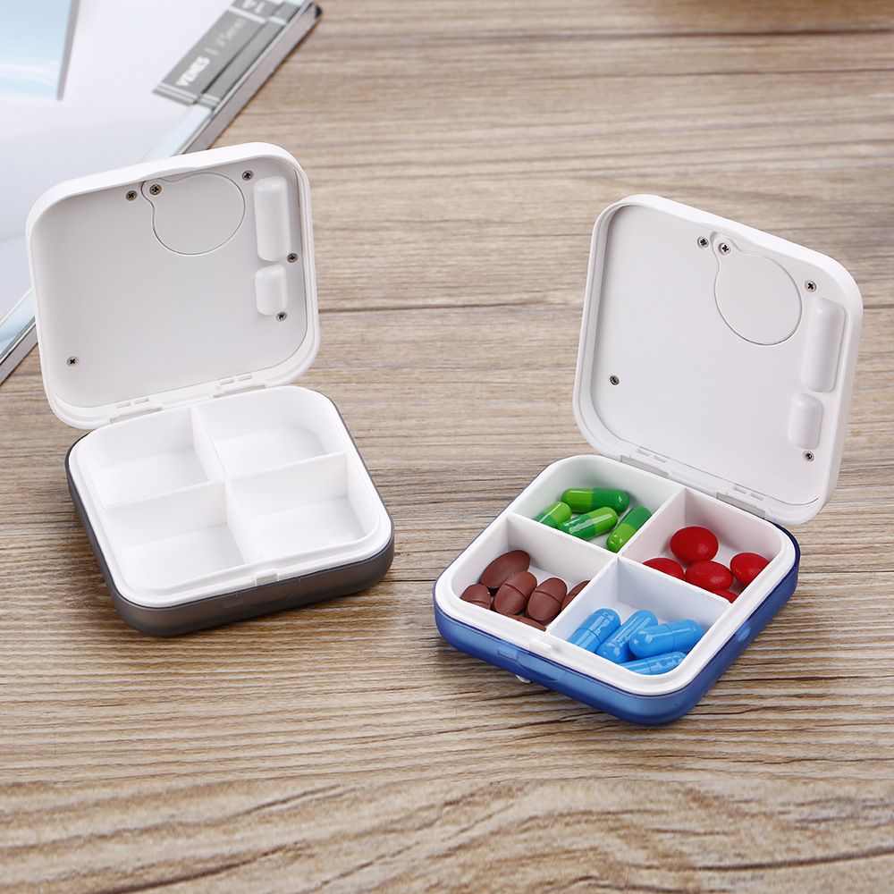 2pcs Pill Organizer,Portable Medicine Box Daily Medicine Organizer Box with Alarm Reminders-4 Compartment Medicine Pill Container Case