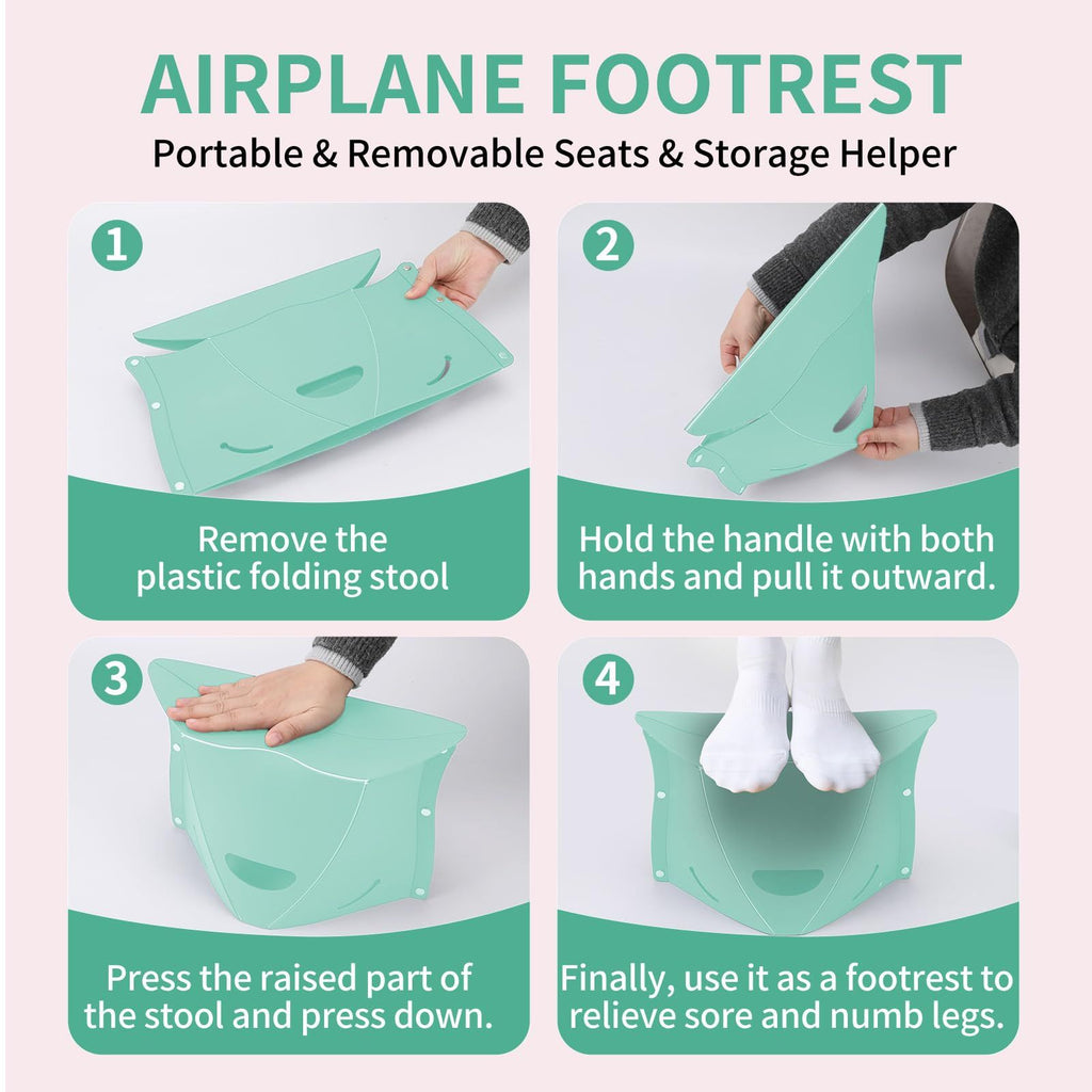 Travel Foot Rest for Airplane & Office - Portable Under Desk Foot Stool, Relieves Back & Knee Pain, Comfort for Long Flights, Cars, Subways & Trains - 2 Pack (Red & Green)