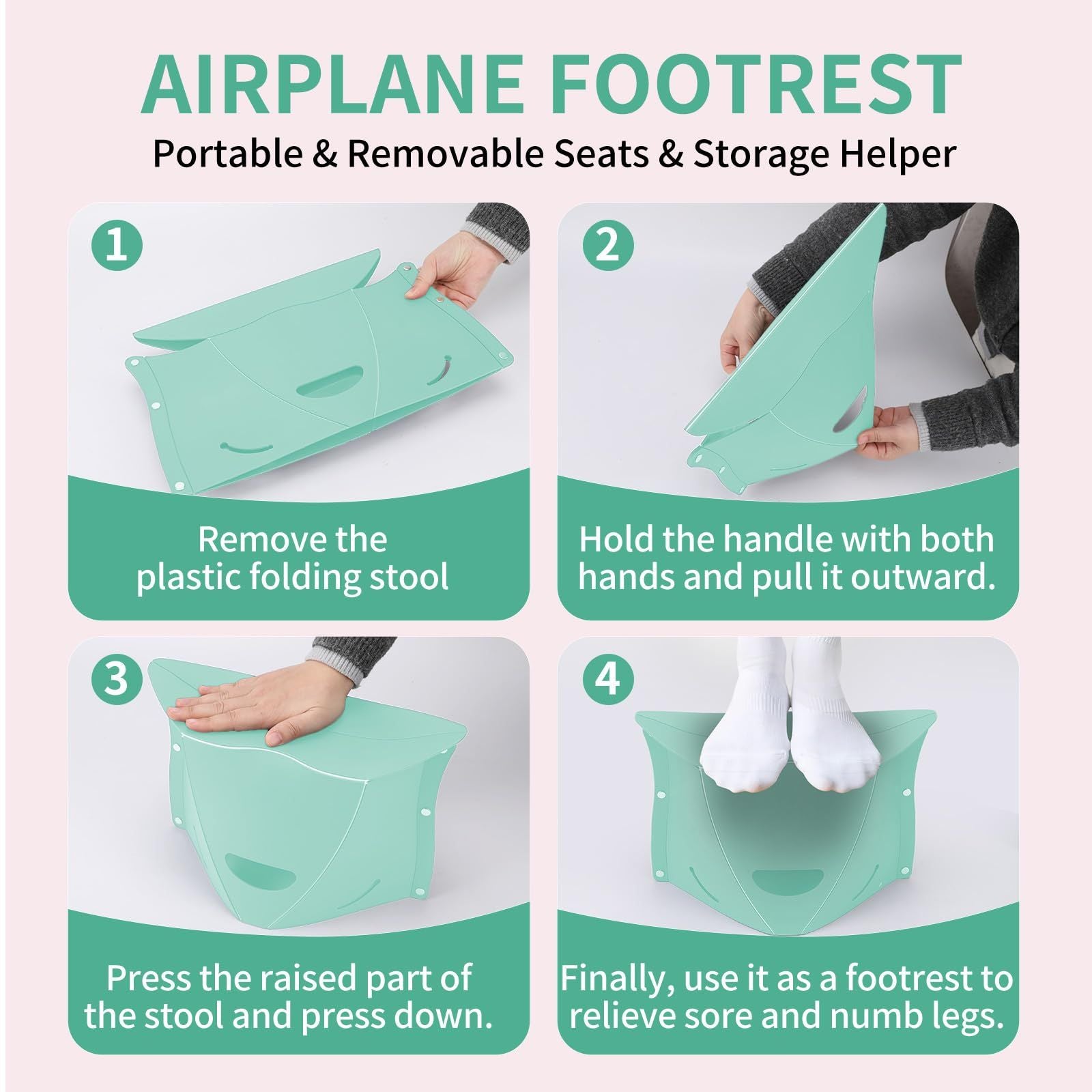 Travel Foot Rest for Airplane & Office - Portable Under Desk Foot Stool, Relieves Back & Knee Pain, Comfort for Long Flights, Cars, Subways & Trains - 2 Pack (Red & Green)