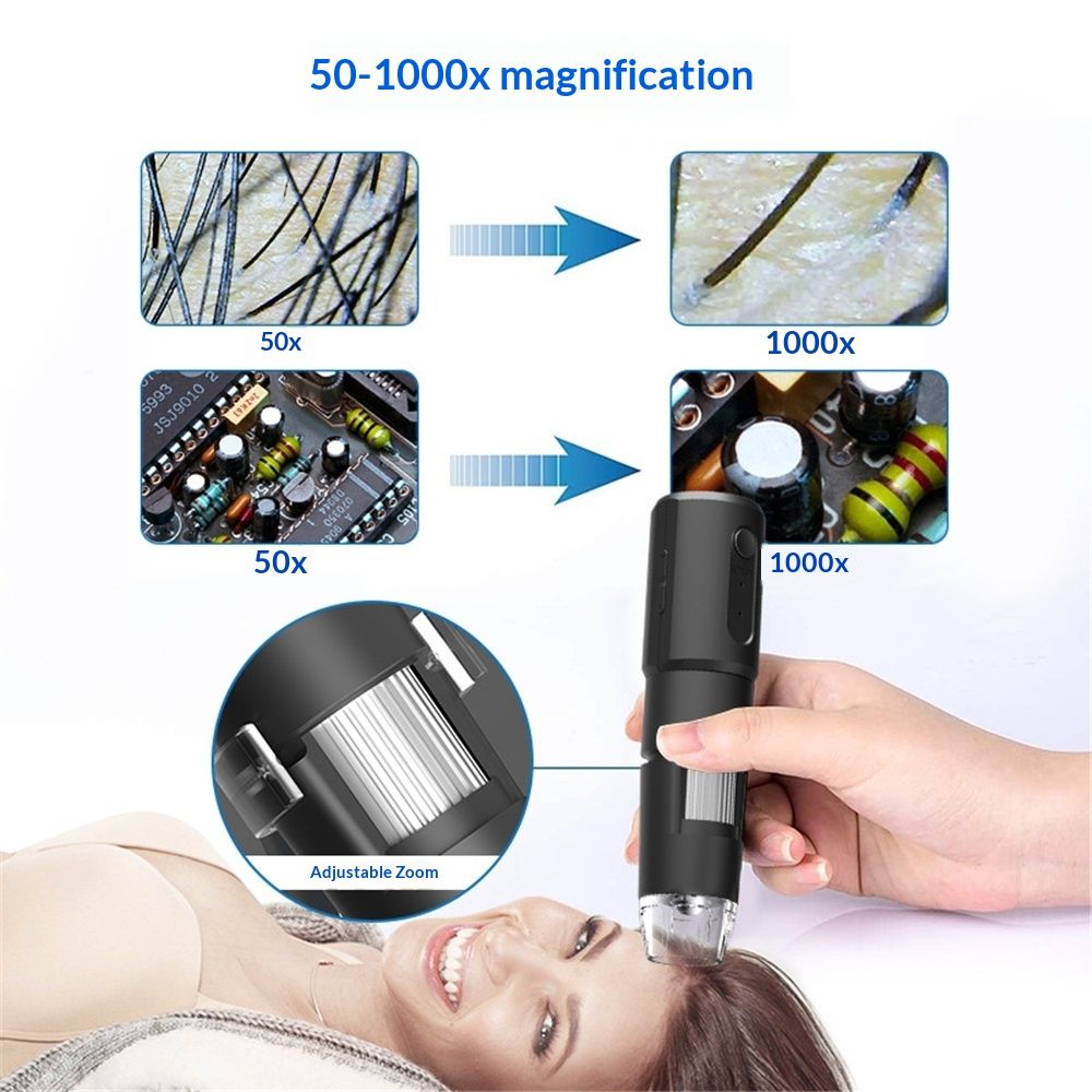 Wireless Skin Analyzer Machine Dermatoscope Scalp/Skin/Hair follicle Detection Testing Analysis Magnifier UV Skin Analyzer Professional 1000X Facial Skin Detector Digital Microscope