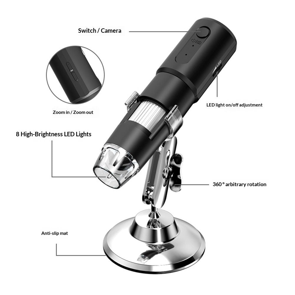 Wireless Skin Analyzer Machine Dermatoscope Scalp/Skin/Hair follicle Detection Testing Analysis Magnifier UV Skin Analyzer Professional 1000X Facial Skin Detector Digital Microscope