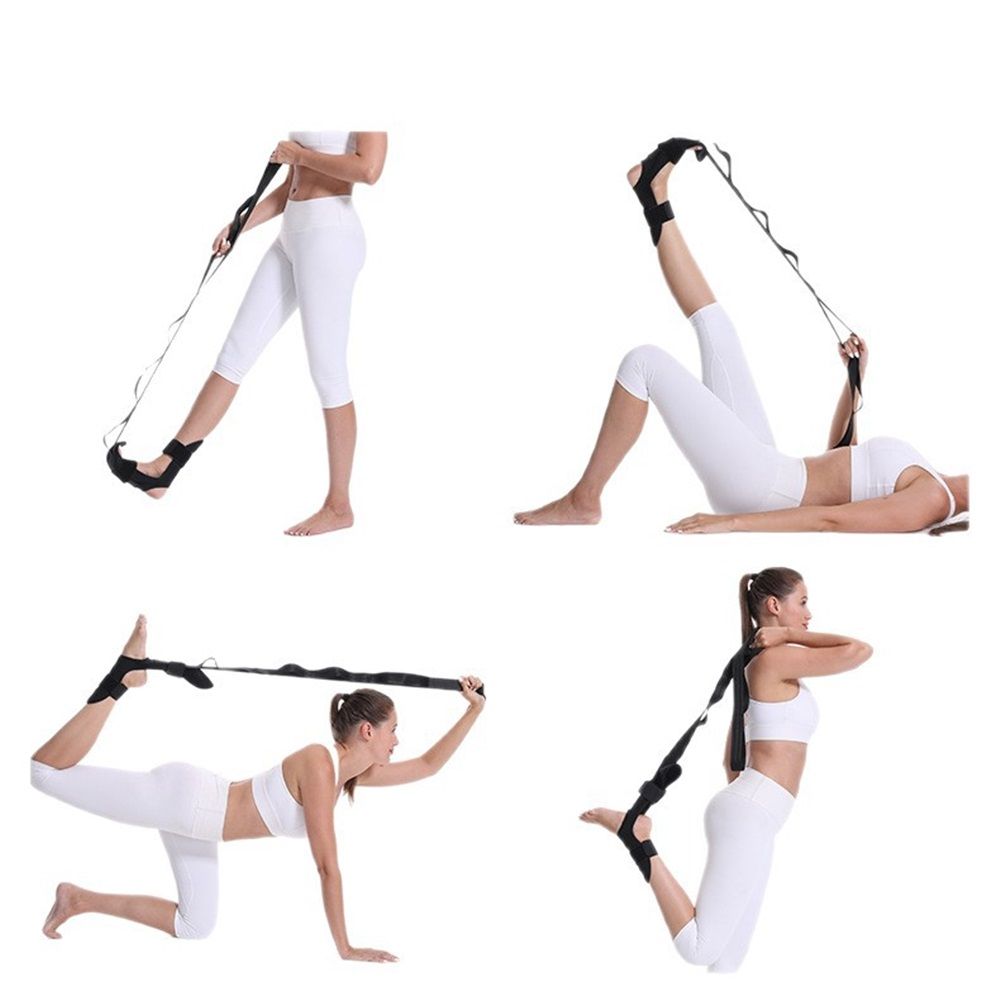 Stretch Strap with Loops for Foot and Calf - Ideal for Physical Therapy, Achilles Tendonitis Relief, and Plantar Fasciitis - Perfect for Yoga, Gymnastics, and Flexibility Training (Black)