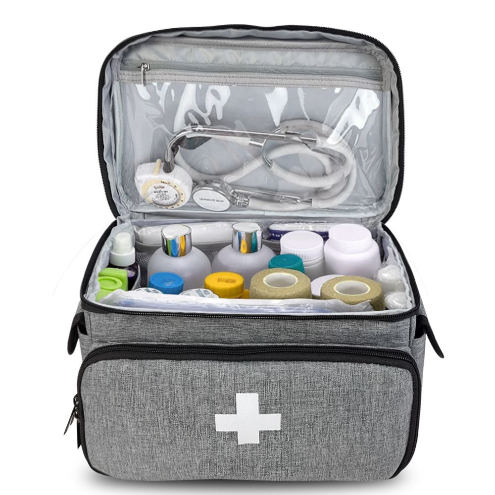 First Aid Bag Empty, Small Medicine Bag Portable Medical Supplies Organizer for Travel, Home, Office, Car, Outdoor, Camping, Hiking (Gray，Bag ONLY)