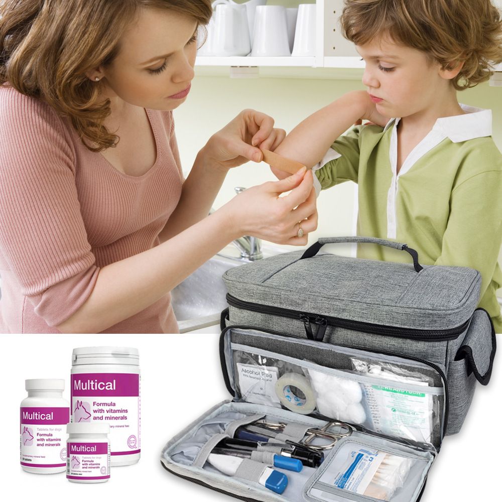 First Aid Bag Empty, Small Medicine Bag Portable Medical Supplies Organizer for Travel, Home, Office, Car, Outdoor, Camping, Hiking (Gray，Bag ONLY)