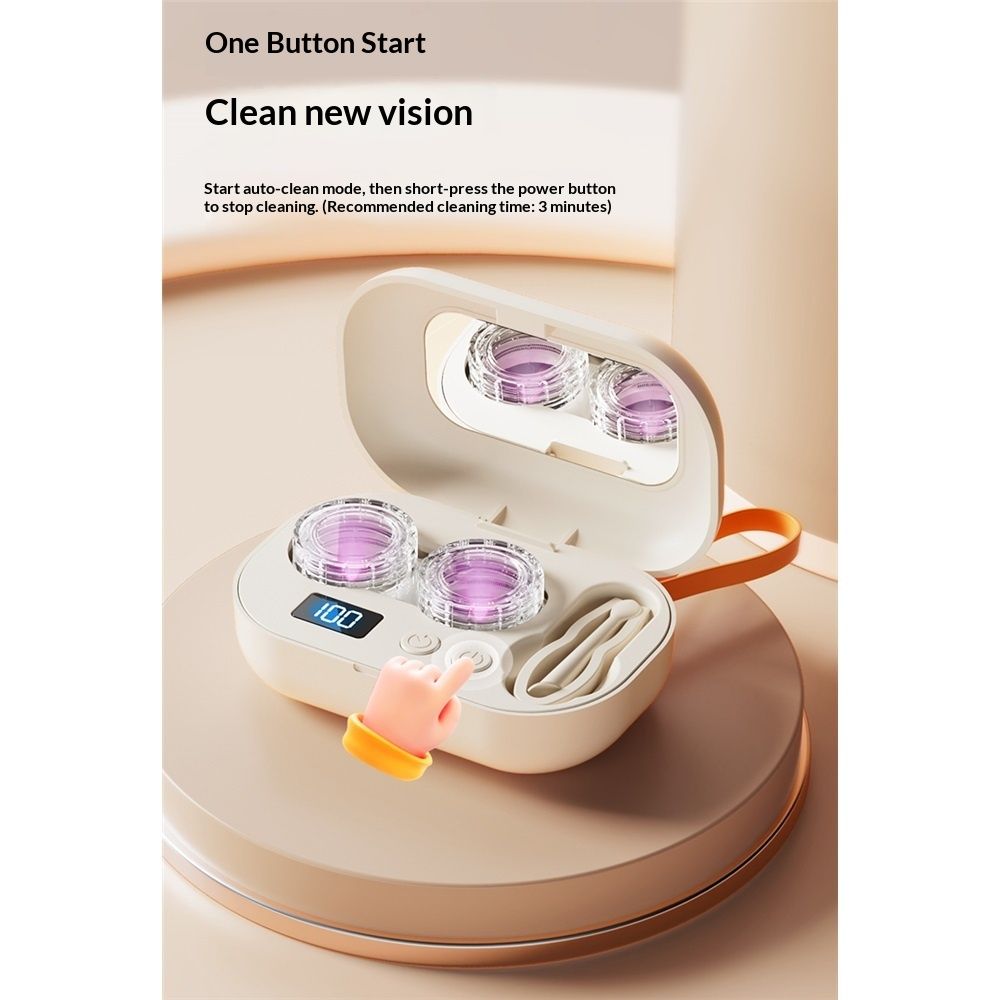 Portable Ultrasonic Contact Lens Cleaner with USB Charger - Fit Disposable Soft, Colored & RGP Lenses - Travel & Home