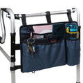 Bag Basket with Cup Holder Suit for Adult Folding Walkers Rollator Organizer Carry Storage Pouch Water-Resistant Armrest Accessories for Seniors, Elderly, Handicap, Blue