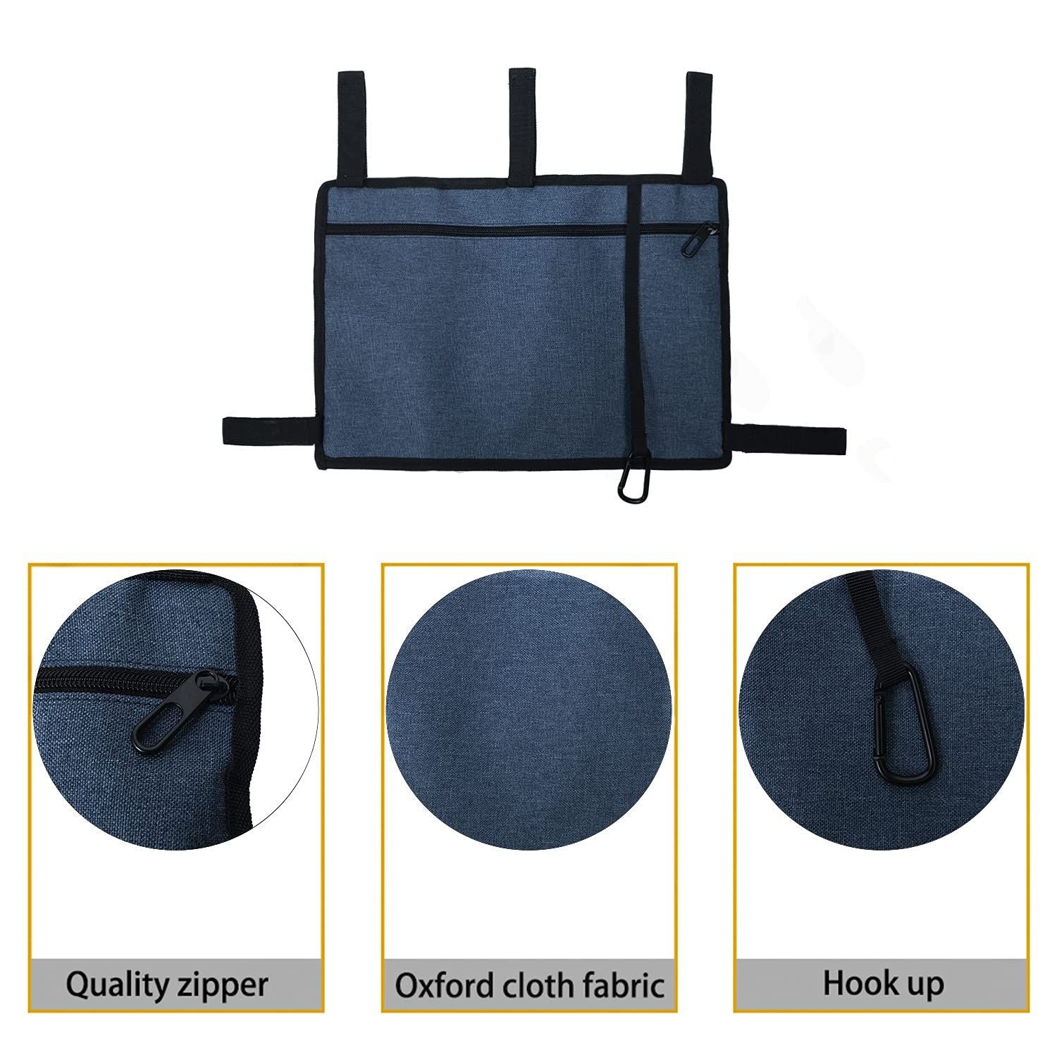 Bag Basket with Cup Holder Suit for Adult Folding Walkers Rollator Organizer Carry Storage Pouch Water-Resistant Armrest Accessories for Seniors, Elderly, Handicap, Blue