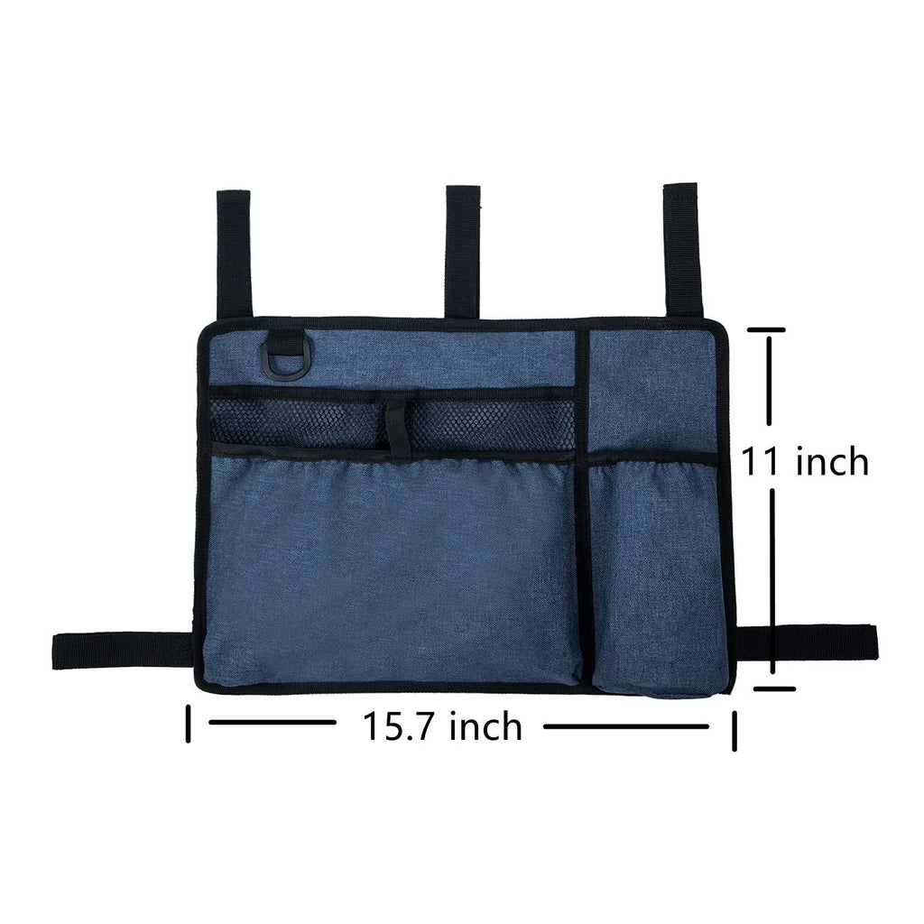 Bag Basket with Cup Holder Suit for Adult Folding Walkers Rollator Organizer Carry Storage Pouch Water-Resistant Armrest Accessories for Seniors, Elderly, Handicap, Blue