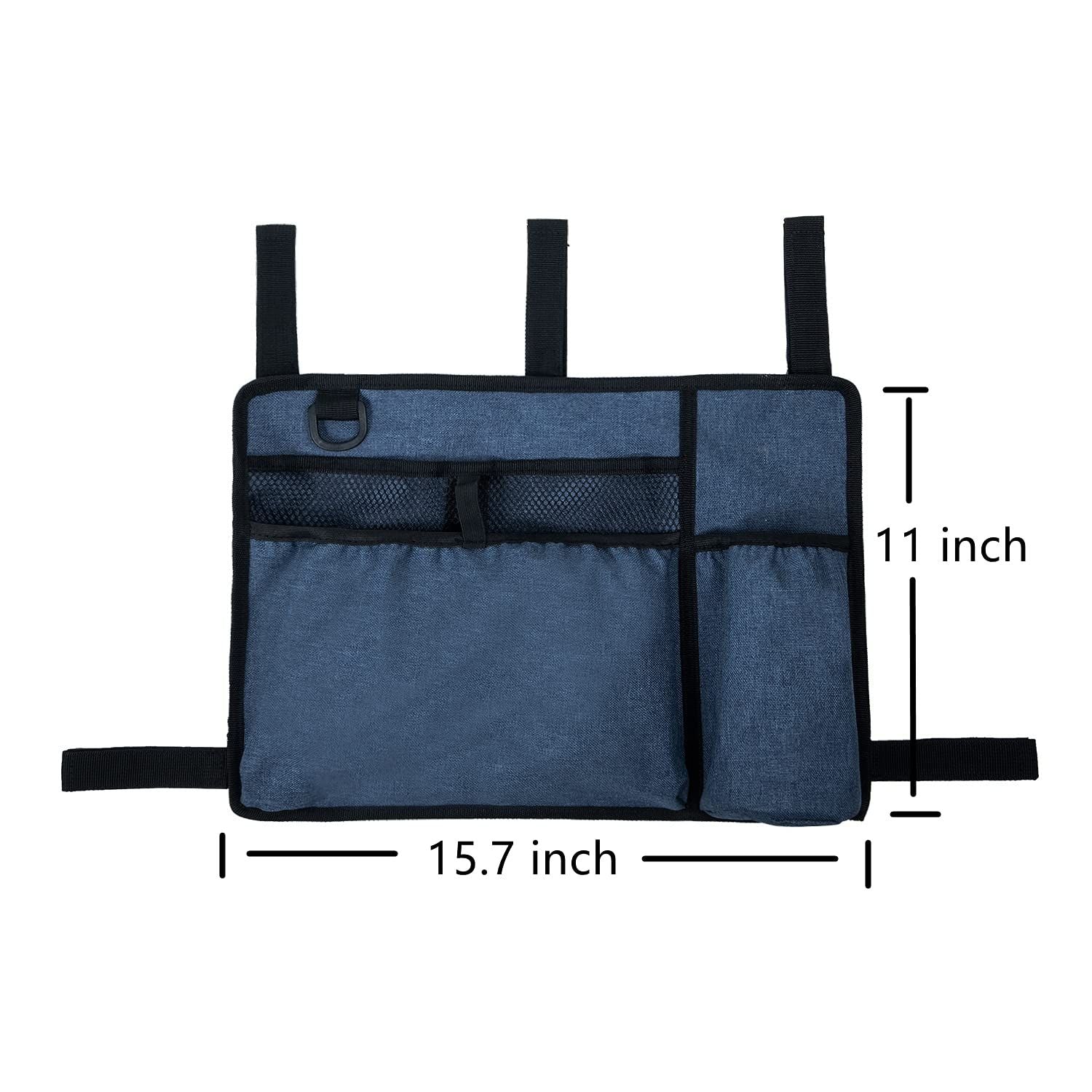 Bag Basket with Cup Holder Suit for Adult Folding Walkers Rollator Organizer Carry Storage Pouch Water-Resistant Armrest Accessories for Seniors, Elderly, Handicap, Blue