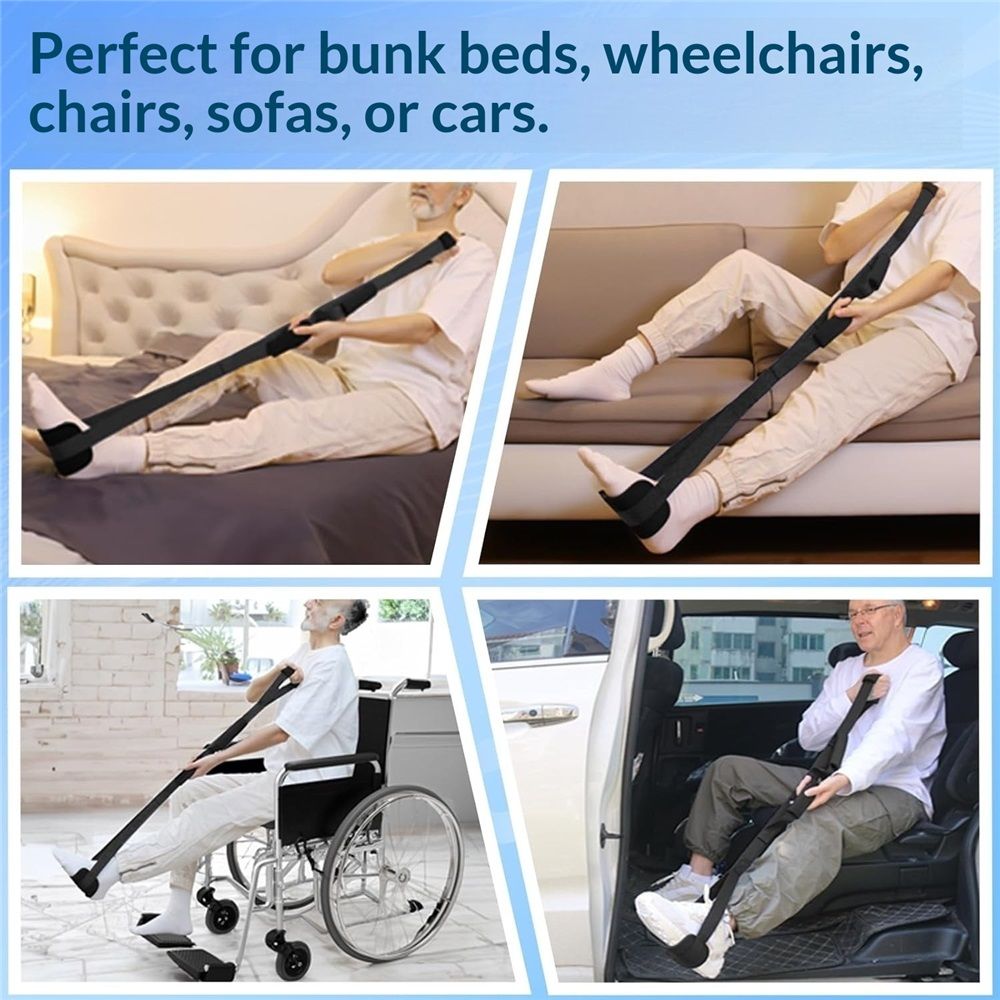 Multi-Loop Leg Lifter Strap 42 in,Rigid Hand Strap Padded Foot Loop with 3 Hand Grips Aid Device for Recovering Getting in and Out of Bed, Couch, Car and Wheelchair - for Adults,Elderly Women and Men
