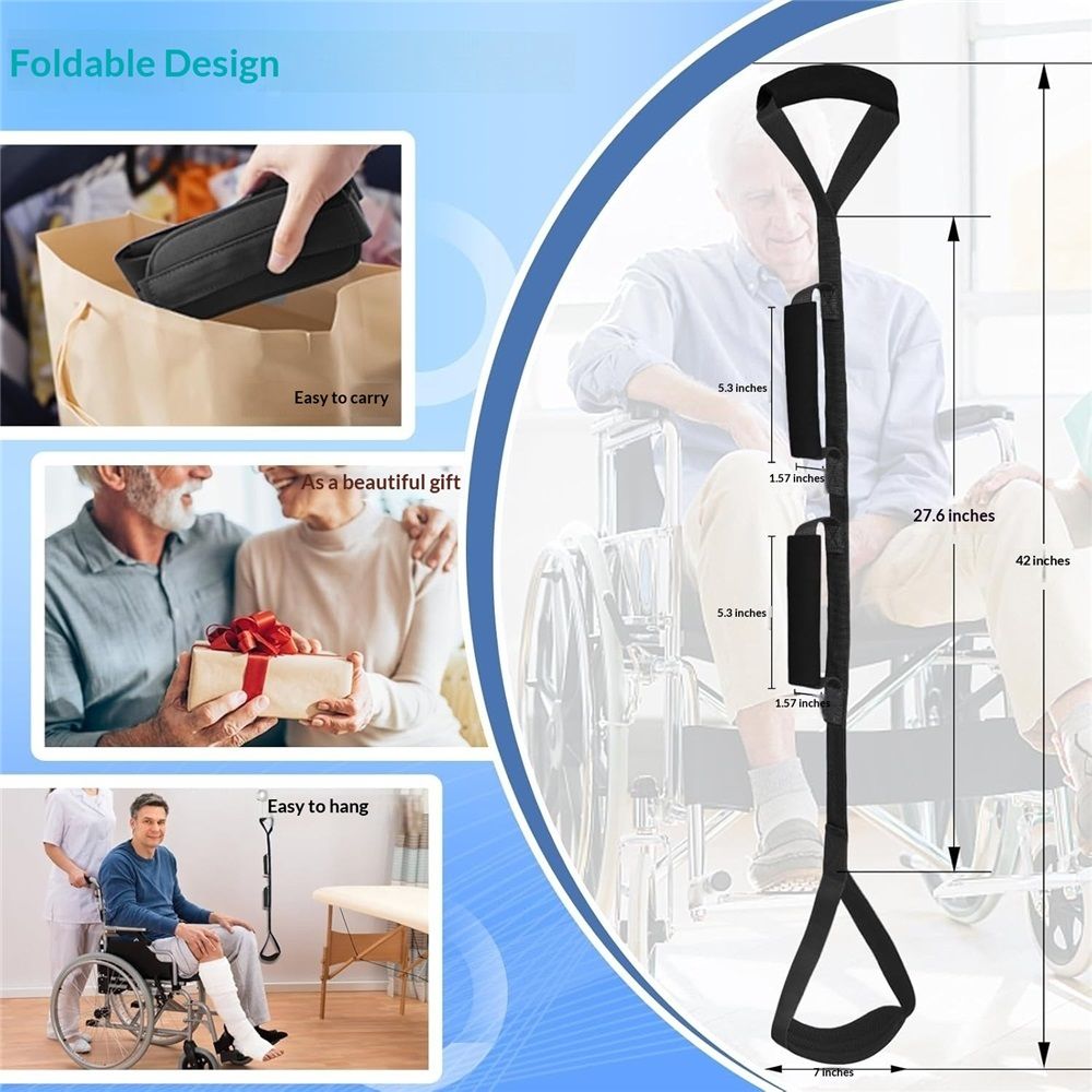 Multi-Loop Leg Lifter Strap 42 in,Rigid Hand Strap Padded Foot Loop with 3 Hand Grips Aid Device for Recovering Getting in and Out of Bed, Couch, Car and Wheelchair - for Adults,Elderly Women and Men
