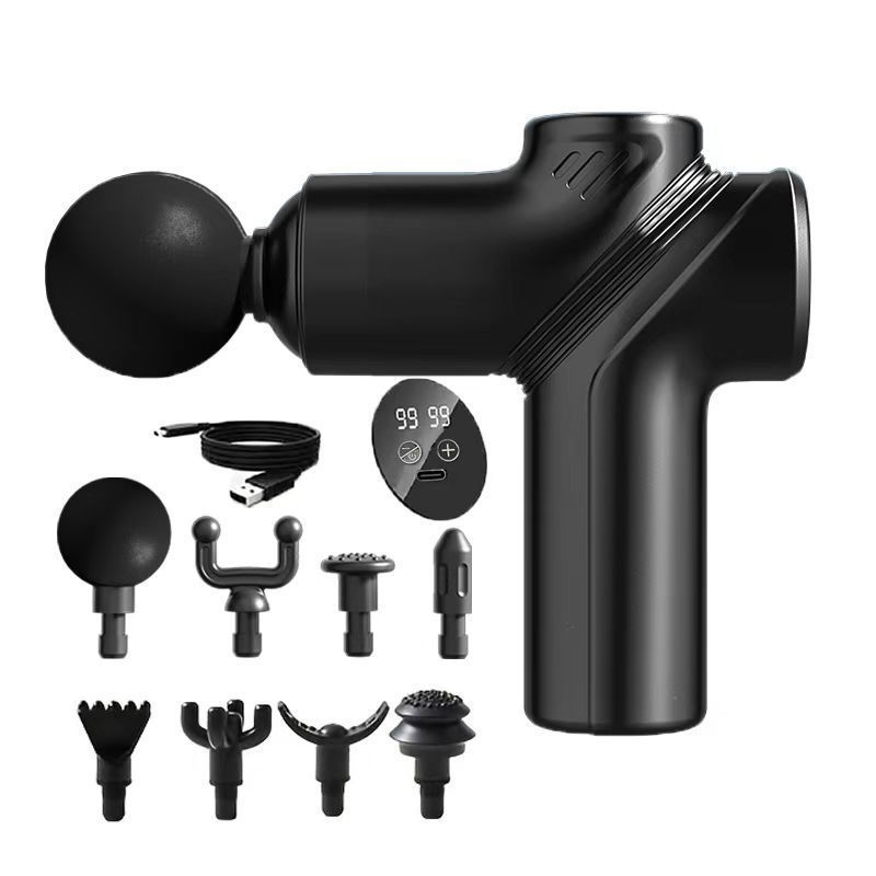 Deep Tissue Massage Gun Portable, Mini Electric Muscle Massager, Suitable for Relieving Back, Neck and Body Pain, with 8 Heads and 6 Speeds, Black13.5*14.7cm