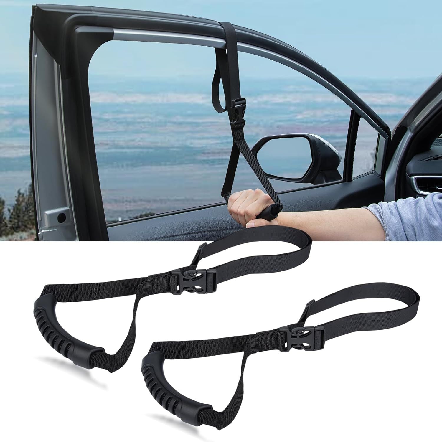 4Pack Car Grab Handle Adjustable Standing Aid Safety Handle Portable Vehicle Support Grab Bar Nylon Grip Handle Mobility Assist Device (Black)