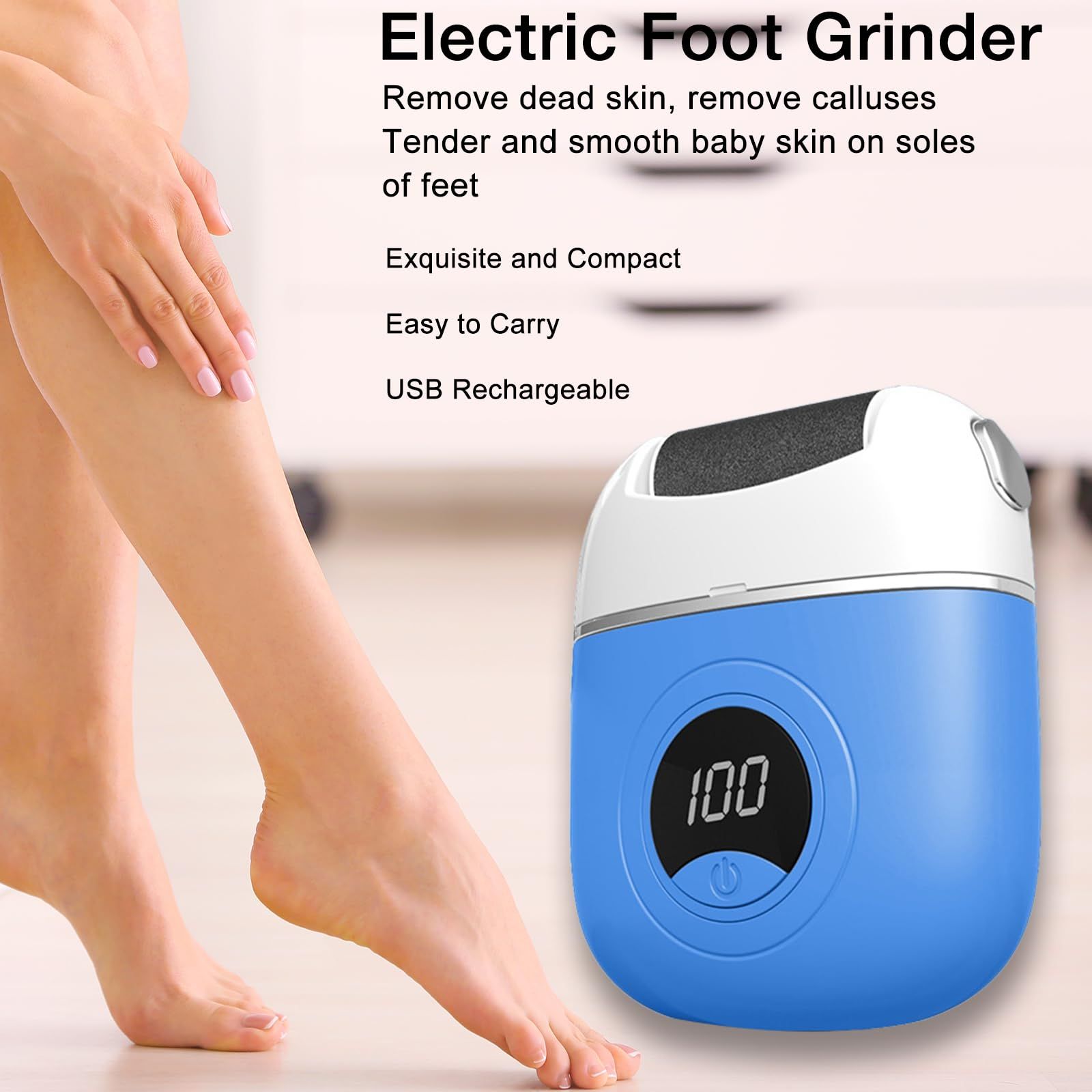 Electric Callus Remover for Feet, Portable Rechargeable Foot Repair and Grinding Device with Digital Display, Heel Polisher File for Men Women Dry Callus Dead Skin (Blue)