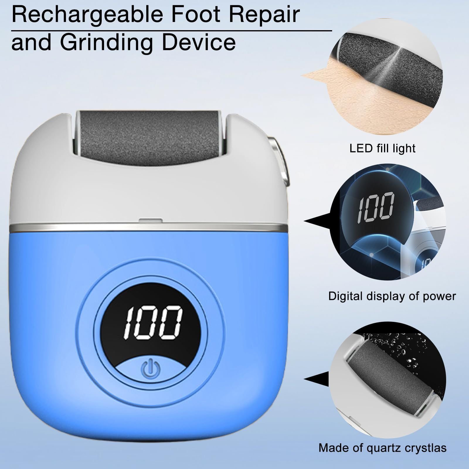 Electric Callus Remover for Feet, Portable Rechargeable Foot Repair and Grinding Device with Digital Display, Heel Polisher File for Men Women Dry Callus Dead Skin (Blue)