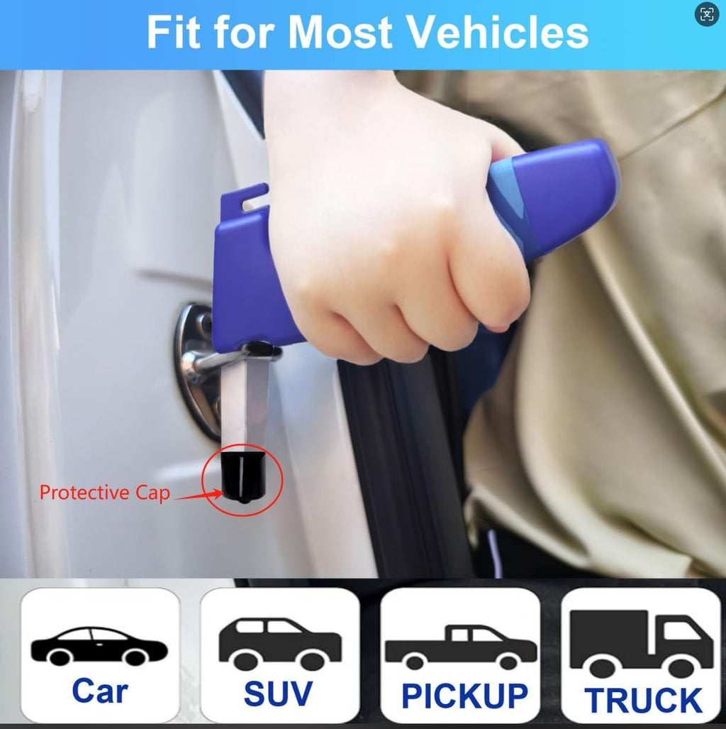 4 in 1 Car Door Handle for Elderly - Car Handle Assist with Window Breaker & Seat Belt Cutter - Portable Vehicle Support Handle   (2 Pack Blue)