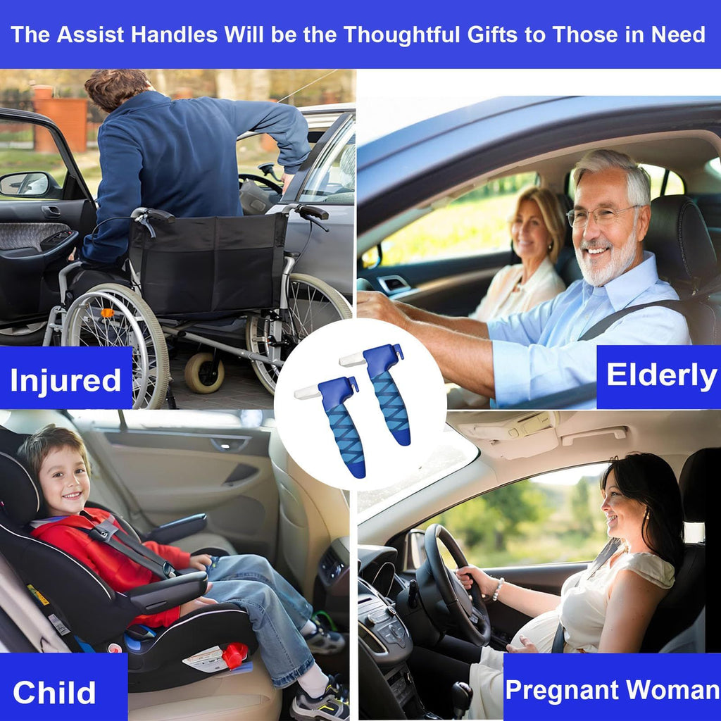 4 in 1 Car Door Handle for Elderly - Car Handle Assist with Window Breaker & Seat Belt Cutter - Portable Vehicle Support Handle   (2 Pack Blue)
