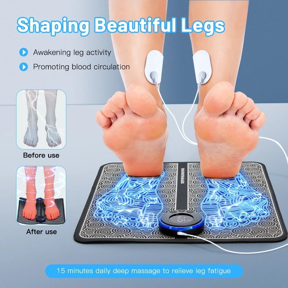 EMS Foot Massager Mat for Pain Foot Relief, EMS Foot Stimulator for Pain Relief Improve and Facilitate Muscle Performance in The Shoulder, Massager & Legs (Black)