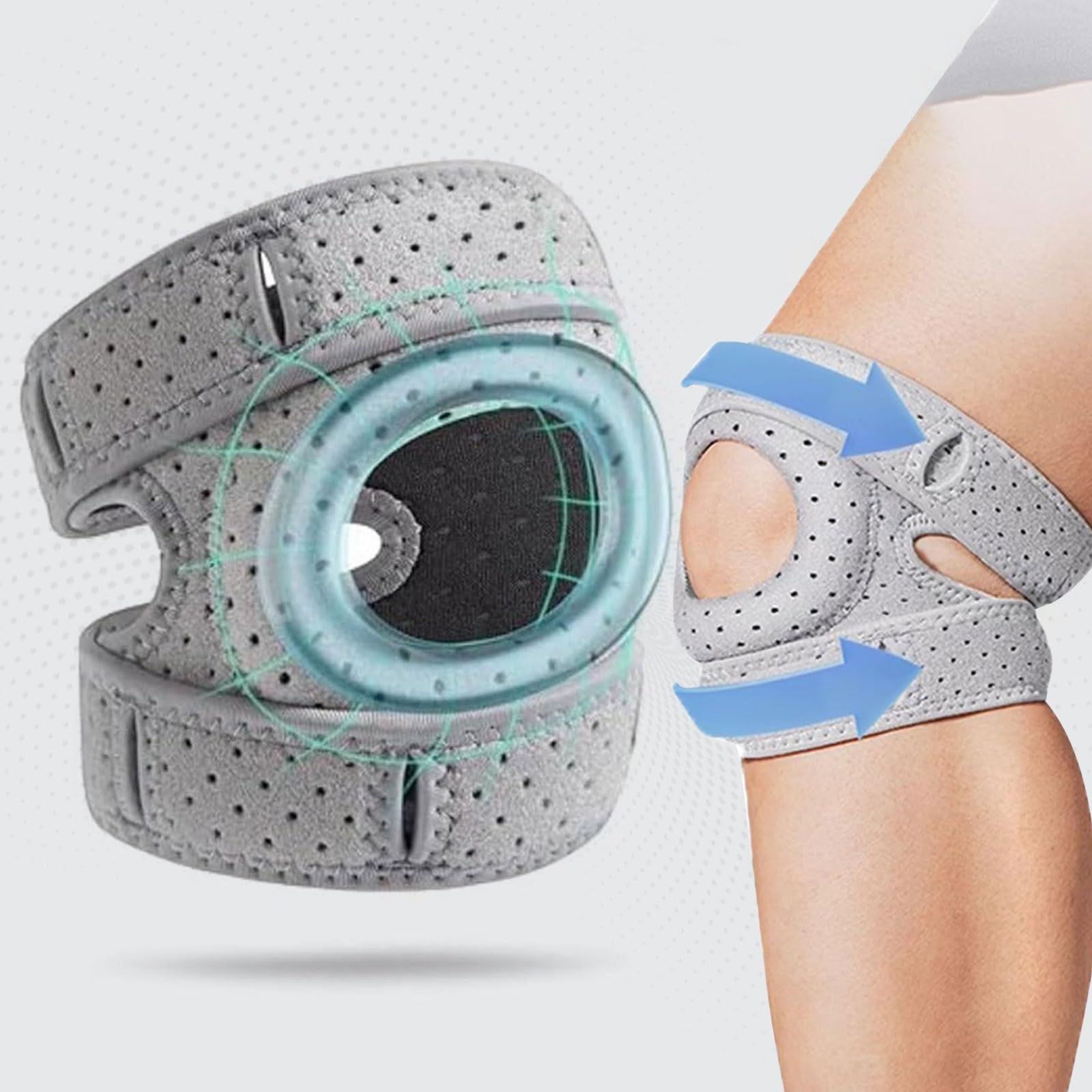 Knee Brace,a pair Knee Brace for Women Men,Pain Relief Adjustable Patellar Tendon Support Sleeves Brace Knee Joint Strap for Hiking,Tennis,Arthritis,Running,Football,Injury Recover(Grey,L)