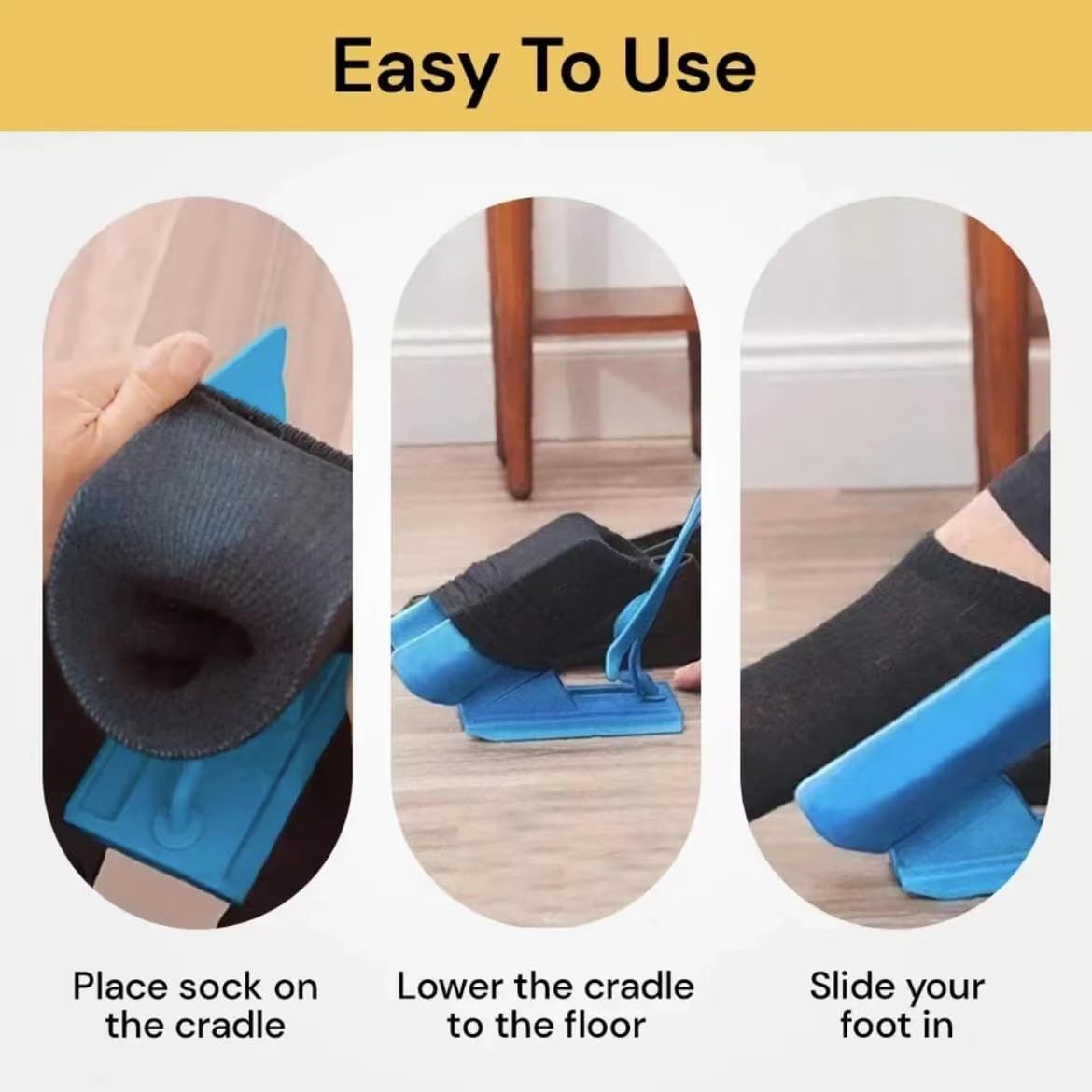 Sock Aid Device with Handle, Easy On Off Sock Assistant, Blue, Mobility Aid for Limited Range of Motion