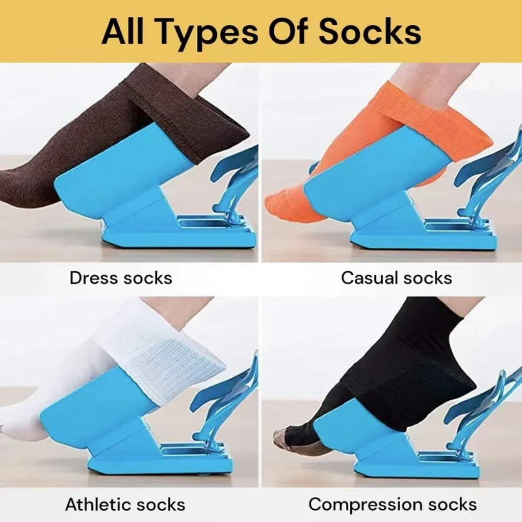 Sock Aid Device with Handle, Easy On Off Sock Assistant, Blue, Mobility Aid for Limited Range of Motion