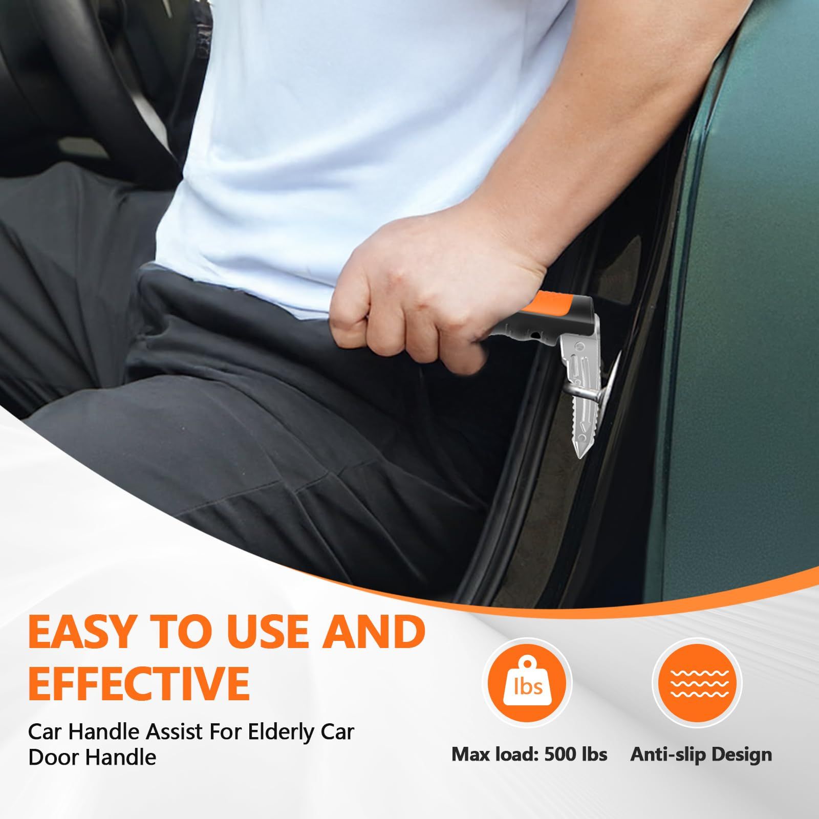 Car Door Handle for Elderly  3-in-1 Car Handle Assist, 2 Pack Auto Cane Portable Vehicle Support Handle Door Assist Bar, Anti-Slip Design (Orange-2-Pack Car Handle)