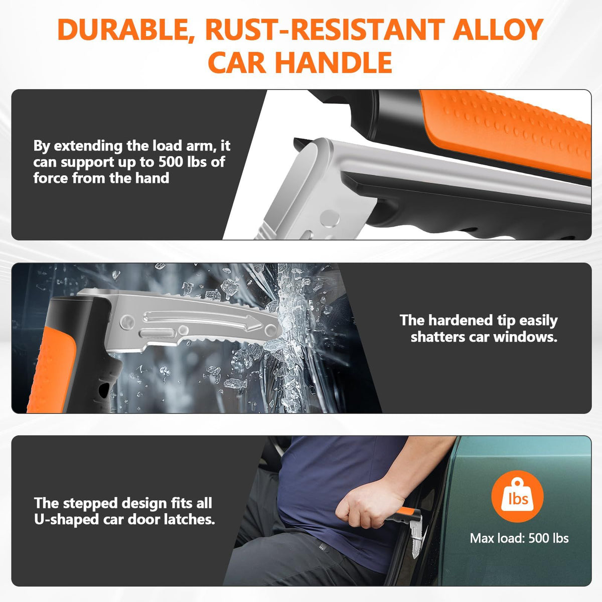 Car Door Handle for Elderly  3-in-1 Car Handle Assist, 2 Pack Auto Cane Portable Vehicle Support Handle Door Assist Bar, Anti-Slip Design (Orange-2-Pack Car Handle)