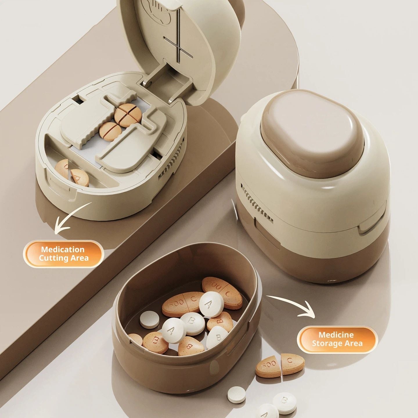 Adjustable Pill Cutter Splitter for Small Tiny Large Pills - Cuts Multiple Pills at a Time,1/2 & 1/4 Cuts,Accurate Alignment & Easy Cutting,Hidden Sharp Blade, Bottom Storage