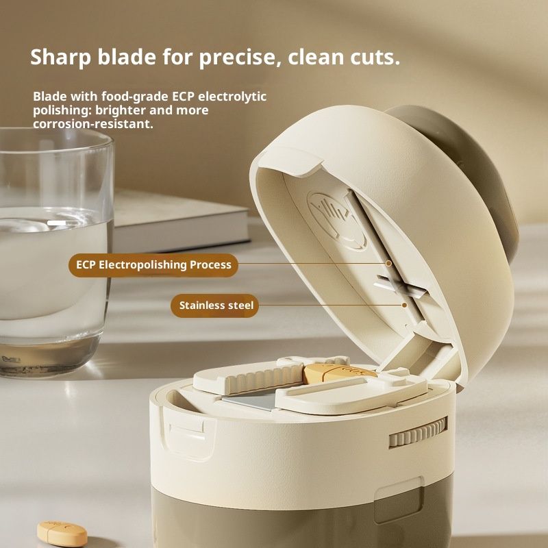 Adjustable Pill Cutter Splitter for Small Tiny Large Pills - Cuts Multiple Pills at a Time,1/2 & 1/4 Cuts,Accurate Alignment & Easy Cutting,Hidden Sharp Blade, Bottom Storage