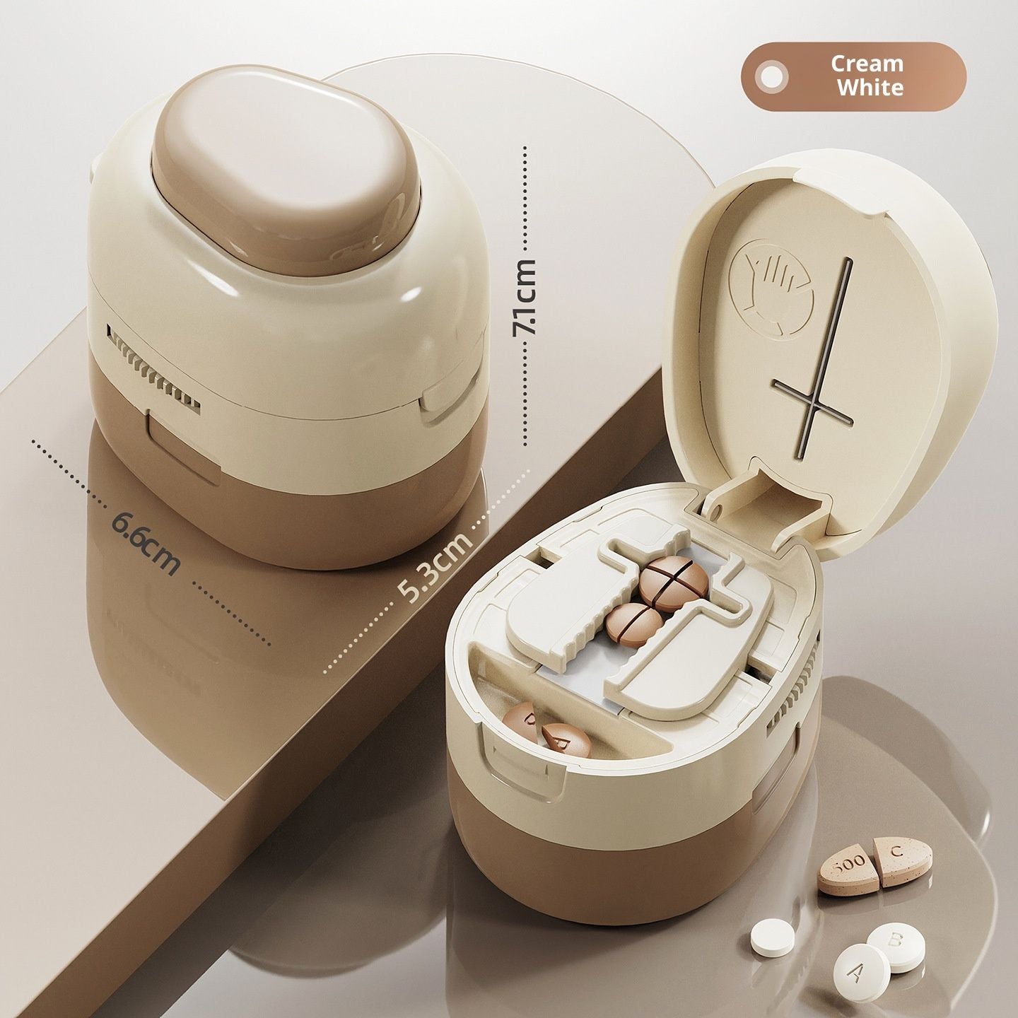 Adjustable Pill Cutter Splitter for Small Tiny Large Pills - Cuts Multiple Pills at a Time,1/2 & 1/4 Cuts,Accurate Alignment & Easy Cutting,Hidden Sharp Blade, Bottom Storage