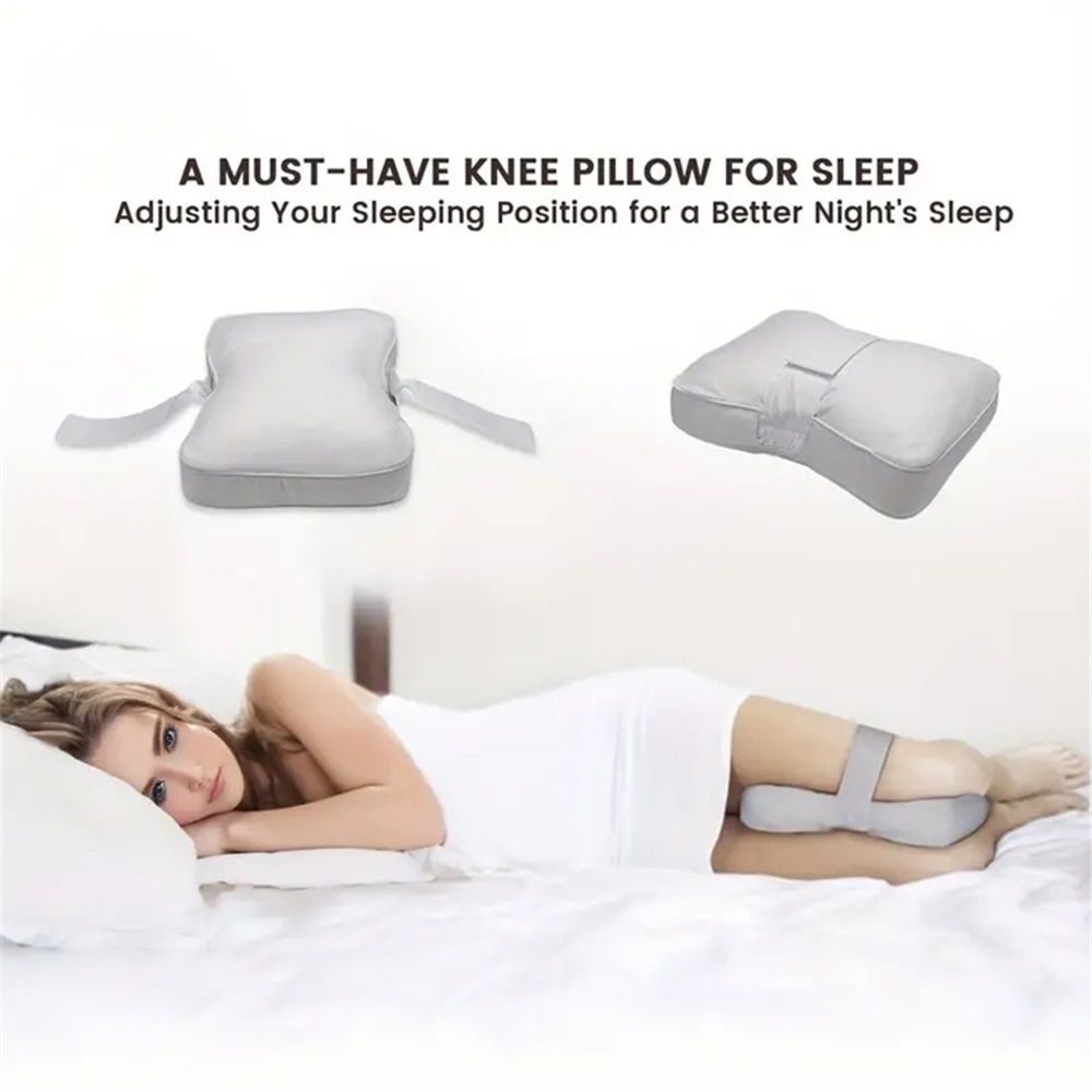 Orthopedic Knee Pillow for Sciatica Relief, Back Pain, Leg Pain, Hip pain, Joint Pain, Pregnancy, Spine Alignment - Memory Foam Wedge Contour with Leg Strap, Grey Color