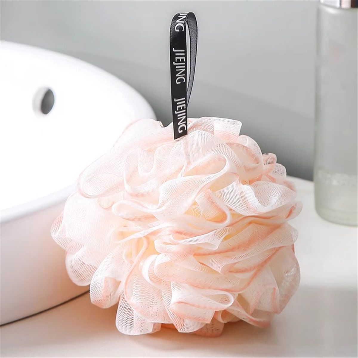 Loofah-Bath-Sponge Lace-Mesh-Set // 2-Scrubs-in-1 by Shower Bouquet(4 Pack Spa Colors) Body Luffa Loofa Loufa Puff - Exfoliate, Cleanse Skin with Luxurious Bathing Accessories