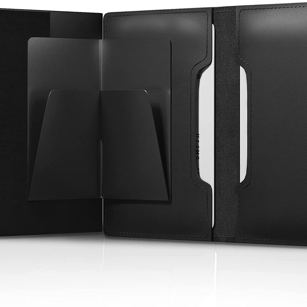 AirTag Wallet Genuine Leather Air Tag Wallet RFID Technology Credit Card Holder with Minimalist Wallet for Men for Apple AirTag (No Airtag Included)(Black)