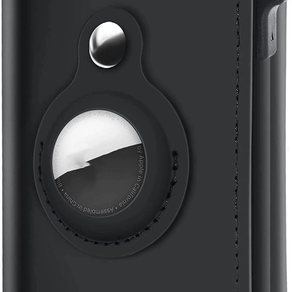 AirTag Wallet Genuine Leather Air Tag Wallet RFID Technology Credit Card Holder with Minimalist Wallet for Men for Apple AirTag (No Airtag Included)(Black)