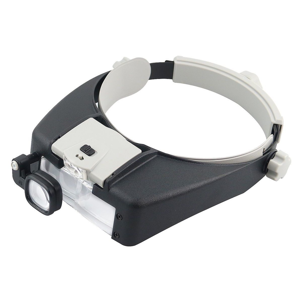 Illuminated Dual Lens Flip-In Head Magnifier, Head Magnifier, Tools for Repair & Precision Work, Adjustable Headlamp,  Loupe Magnifying, Black