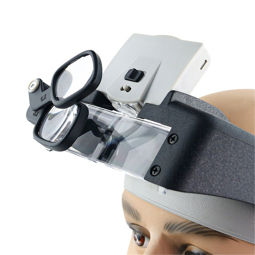 Illuminated Dual Lens Flip-In Head Magnifier, Head Magnifier, Tools for Repair & Precision Work, Adjustable Headlamp,  Loupe Magnifying, Black