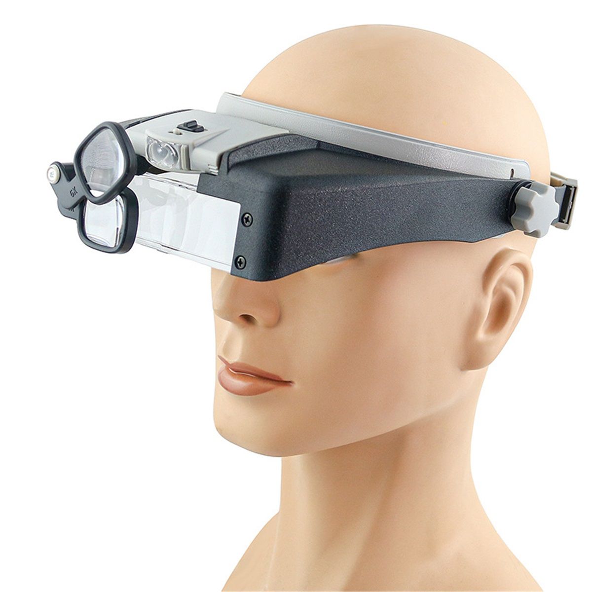 Illuminated Dual Lens Flip-In Head Magnifier, Head Magnifier, Tools for Repair & Precision Work, Adjustable Headlamp,  Loupe Magnifying, Black