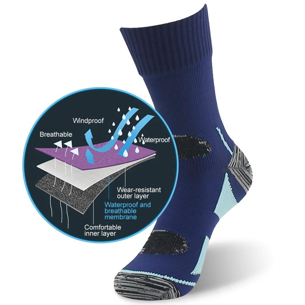 Waterproof Socks, Unisex Hiking Wading Trail Running Kayaking Crew Socks  M Waterproof Hiking Socks with Breathable Cushion Running, Hiking, Water Sports