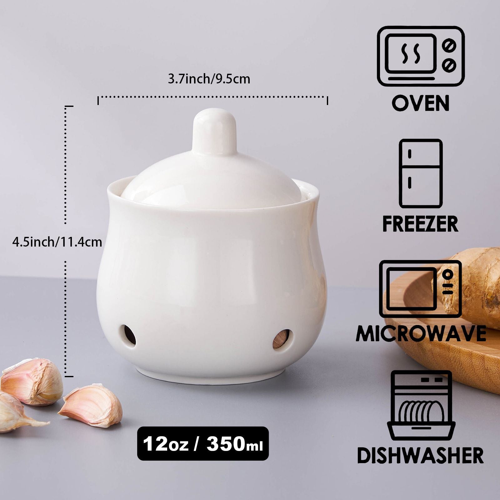 Garlic Storage Pod Ceramic Garlic Keeper with Lid Large Garlic Container for Counter Breathable storage container, White